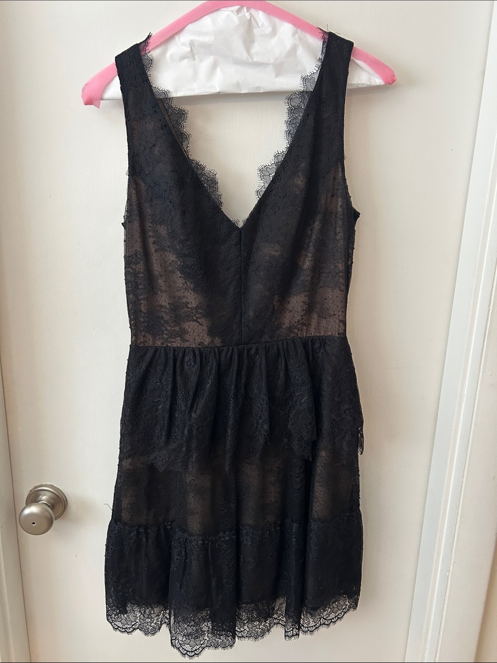 BCBGMaxAzria Black Lace V-Neck Tiered Mini Dress